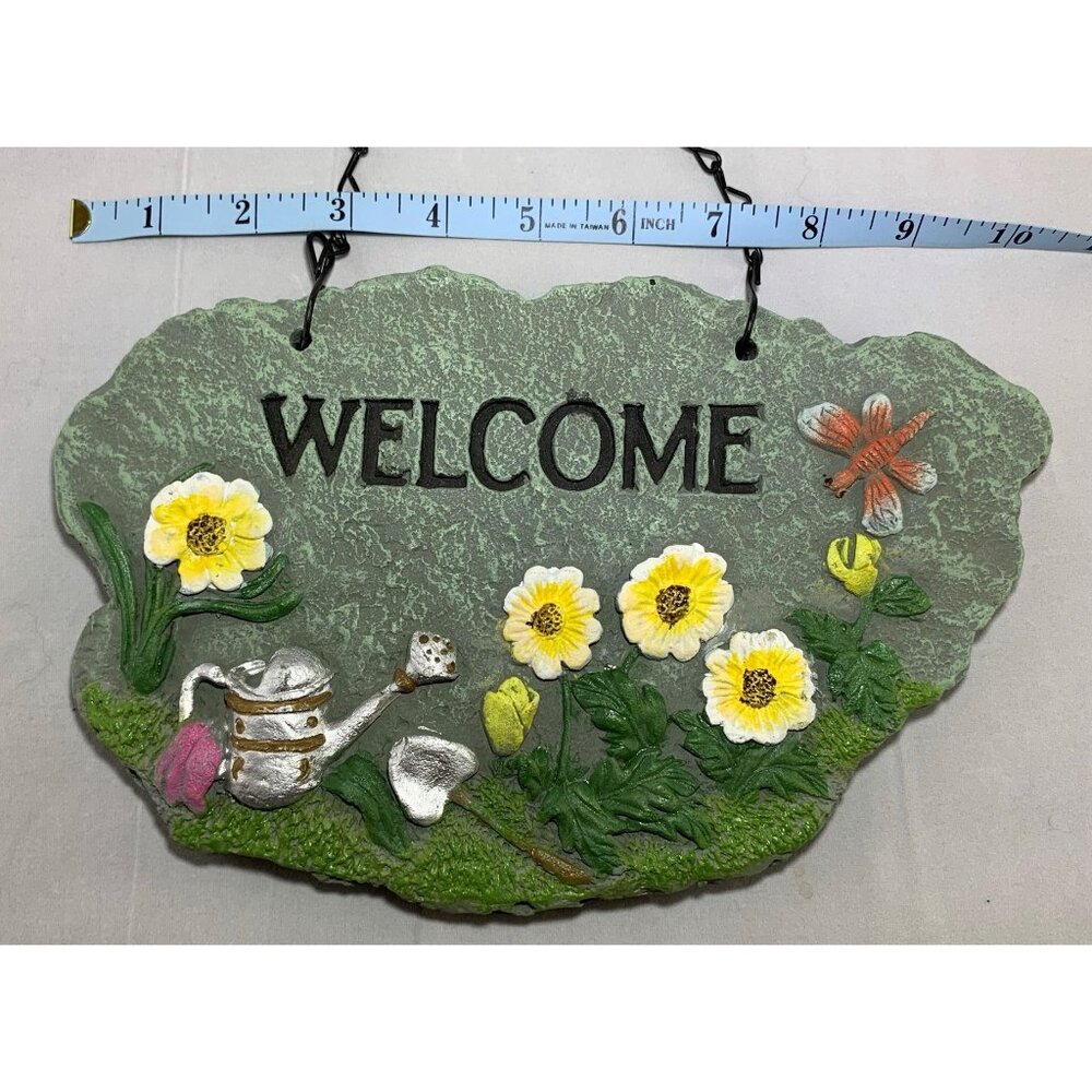 Welcome Wall Plaque Flowers Watering Can Polyresin Garden Hanging Sign 10" x6" - Picture 6 of 8